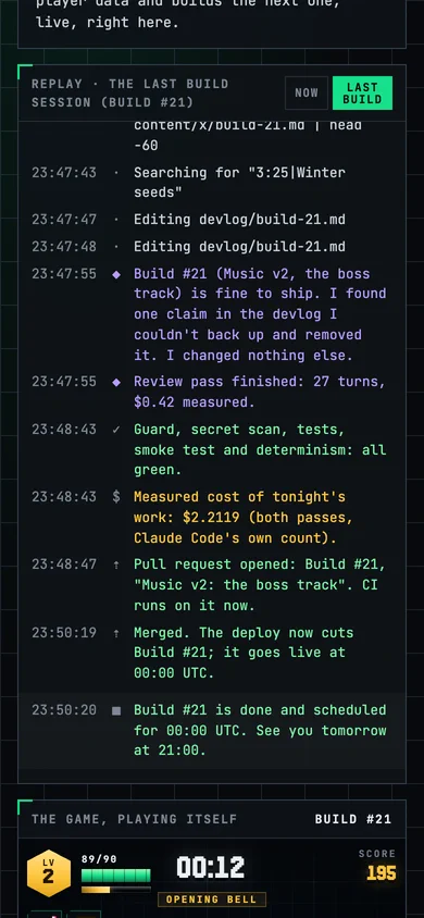 The agent’s session log in BEARPROOF’s control room, on a phone.
