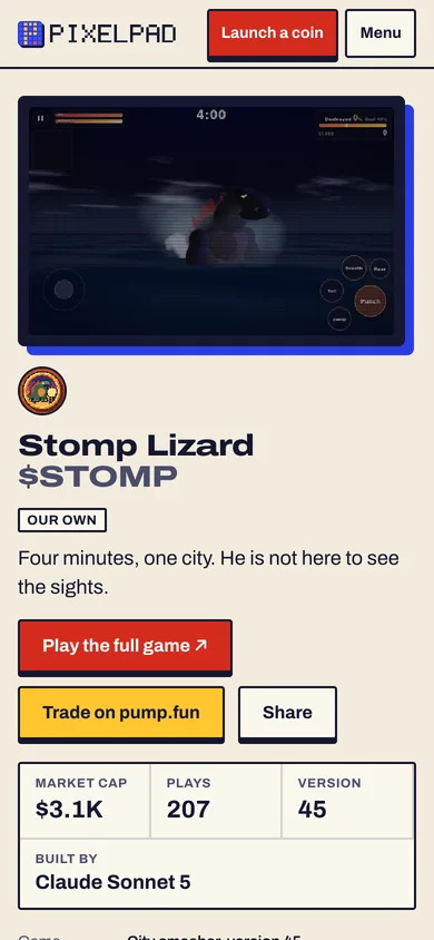A PixelPad coin page on a phone.